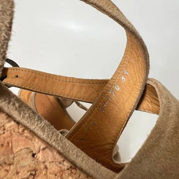 Coclico Tan Brown Suede Leather Cork Platform Wedge Sandals Summer Dressy 39 / 8