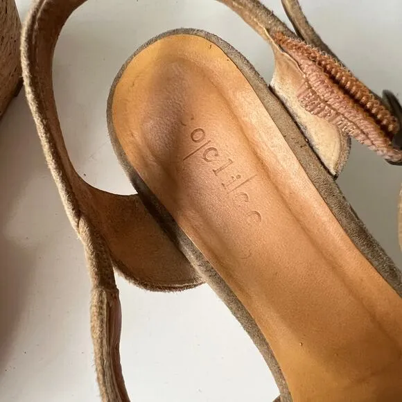 Coclico Tan Brown Suede Leather Cork Platform Wedge Sandals Summer Dressy 39 / 8