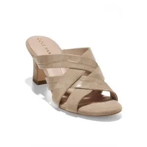 Cole Haan April Suede Mule Sandal Natural Croc Embossed Heels Size 9.5 US