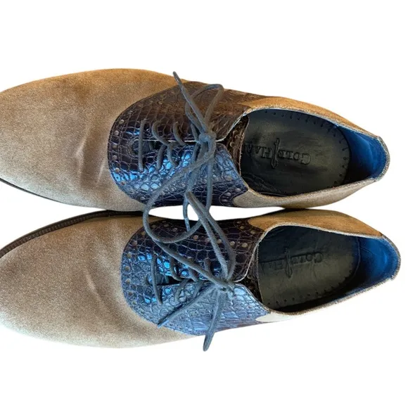Cole Haan Embossed Alligator Suede Brown Tan Men’s Oxfords Shoes Size 8.5 M