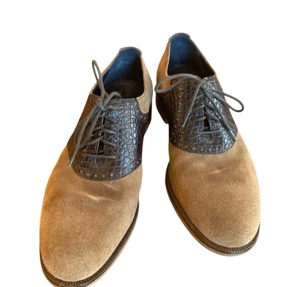 Cole Haan Embossed Alligator Suede Brown Tan Men’s Oxfords Shoes Size 8.5 M