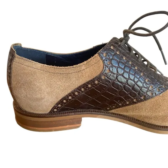 Cole Haan Embossed Alligator Suede Brown Tan Men’s Oxfords Shoes Size 8.5 M
