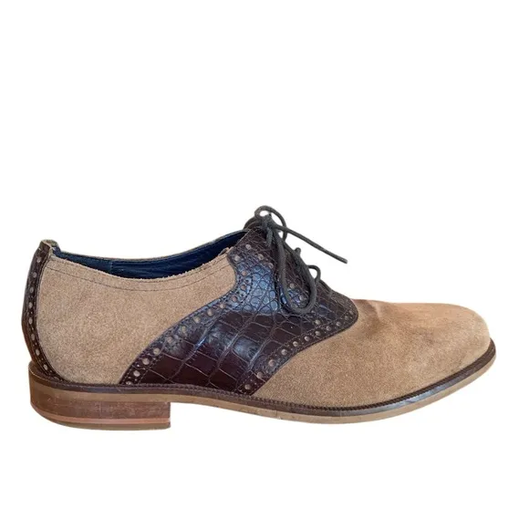 Cole Haan Embossed Alligator Suede Brown Tan Men’s Oxfords Shoes Size 8.5 M