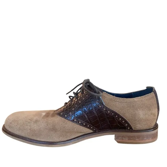 Cole Haan Embossed Alligator Suede Brown Tan Men’s Oxfords Shoes Size 8.5 M