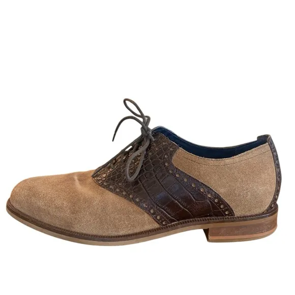 Cole Haan Embossed Alligator Suede Brown Tan Men’s Oxfords Shoes Size 8.5 M