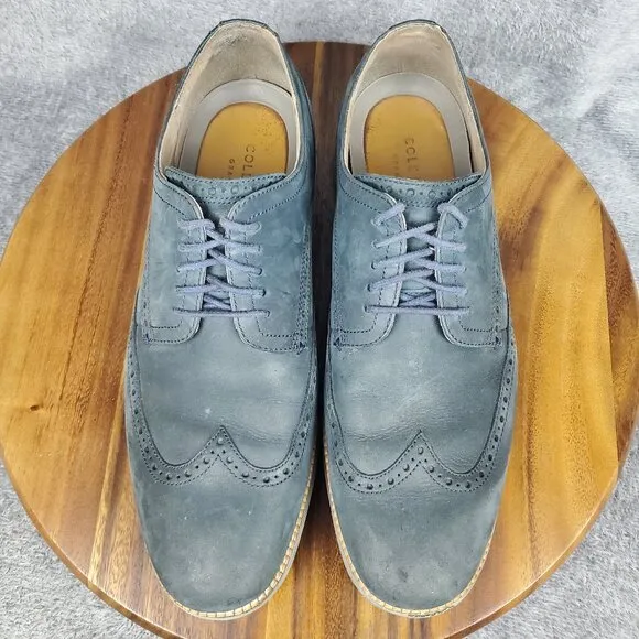 Cole Haan Grand Oxfords Men's 11 M Blue Leather Wingtip Lace Up Dress Shoes