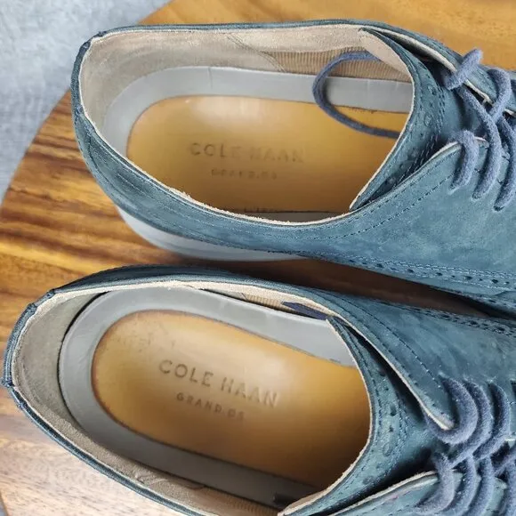 Cole Haan Grand Oxfords Men's 11 M Blue Leather Wingtip Lace Up Dress Shoes