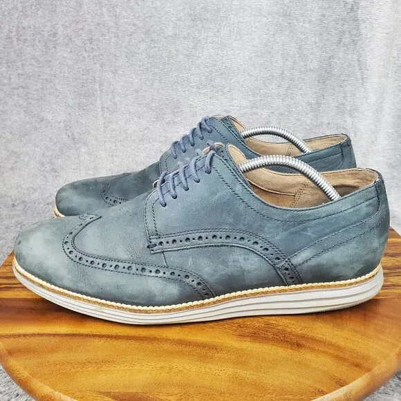 Cole Haan Grand Oxfords Men's 11 M Blue Leather Wingtip Lace Up Dress Shoes
