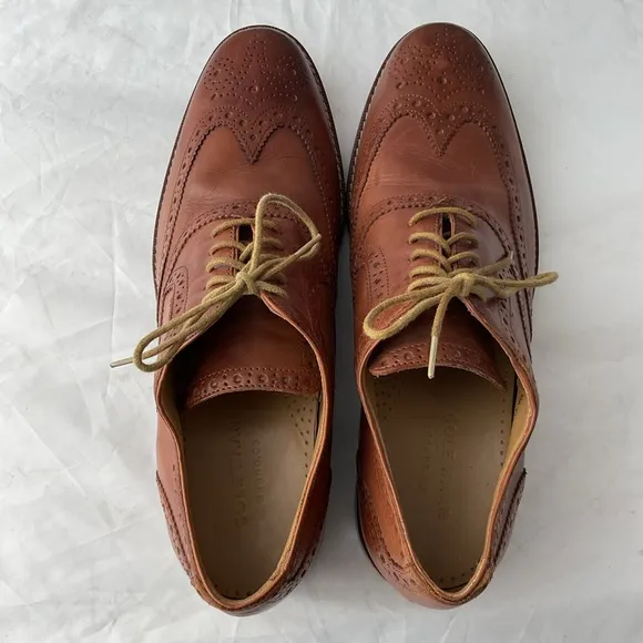 Cole Haan Grand.OS Cambridge Brown Leather Medallion Wingtip Dress Shoes 8M
