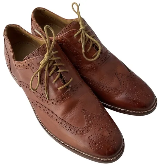 Cole Haan Grand.OS Cambridge Brown Leather Medallion Wingtip Dress Shoes 8M