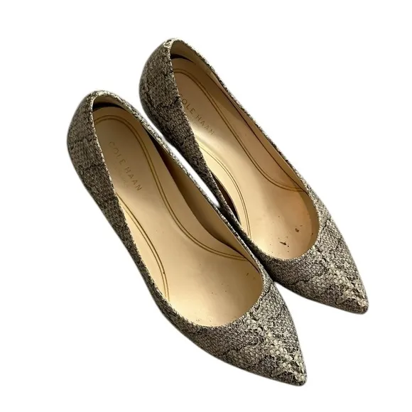 Cole Haan GrandSeries White Grey Black Snakeskin Leather Pumps Heels - Size 7.5B