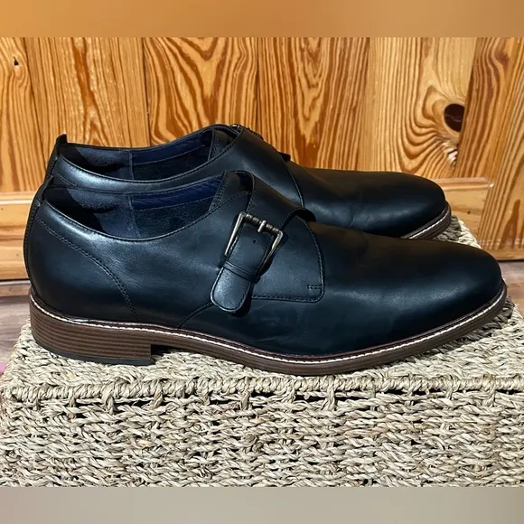 Cole Haan Kennedy Grand OS Black Leather Single Monk Strap Buckle Oxford Shoe