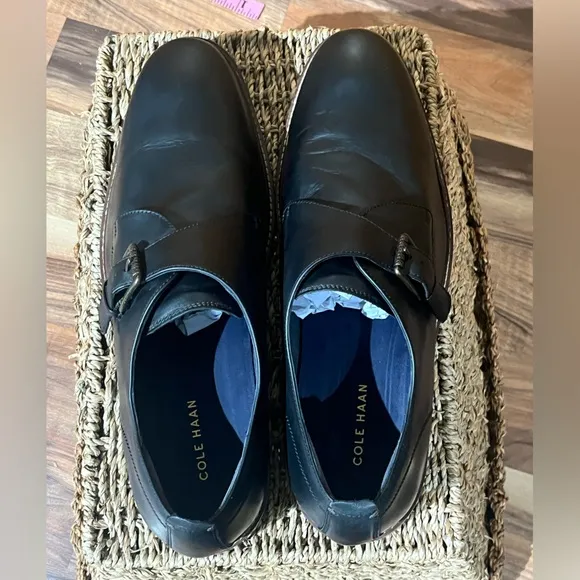 Cole Haan Kennedy Grand OS Black Leather Single Monk Strap Buckle Oxford Shoe