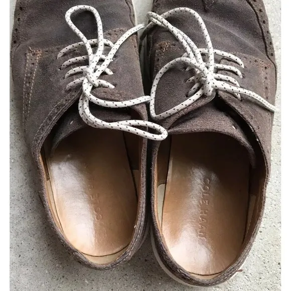 cole haan lunargrand Wing Tip Oxford Chestnut Suede Leather 10.5 M Mens