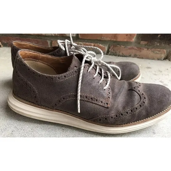 cole haan lunargrand Wing Tip Oxford Chestnut Suede Leather 10.5 M Mens