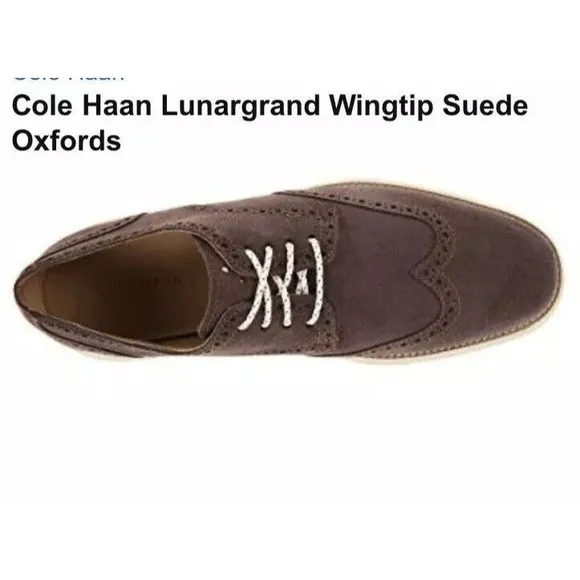 cole haan lunargrand Wing Tip Oxford Chestnut Suede Leather 10.5 M Mens