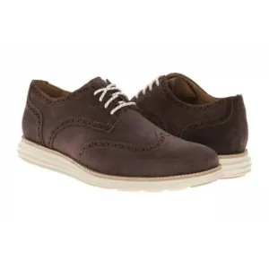 cole haan lunargrand Wing Tip Oxford Chestnut Suede Leather 10.5 M Mens
