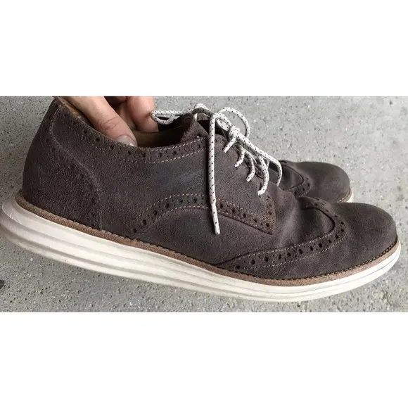 cole haan lunargrand Wing Tip Oxford Chestnut Suede Leather 10.5 M Mens