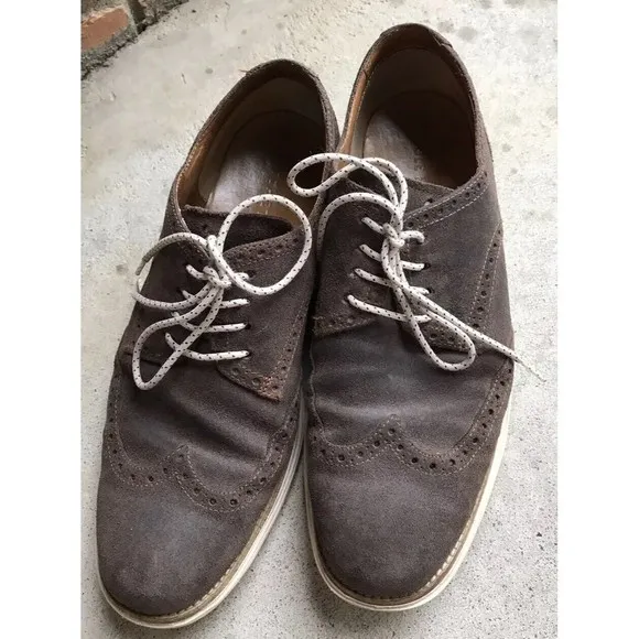 cole haan lunargrand Wing Tip Oxford Chestnut Suede Leather 10.5 M Mens