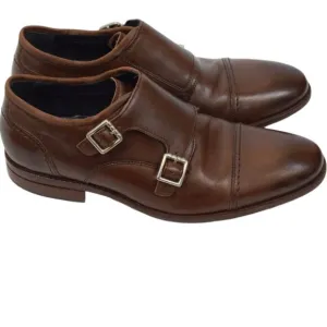 Cole Haan Mens Leather Warner Grand Double Monk Strap Brown Oxfords Dress Shoes
