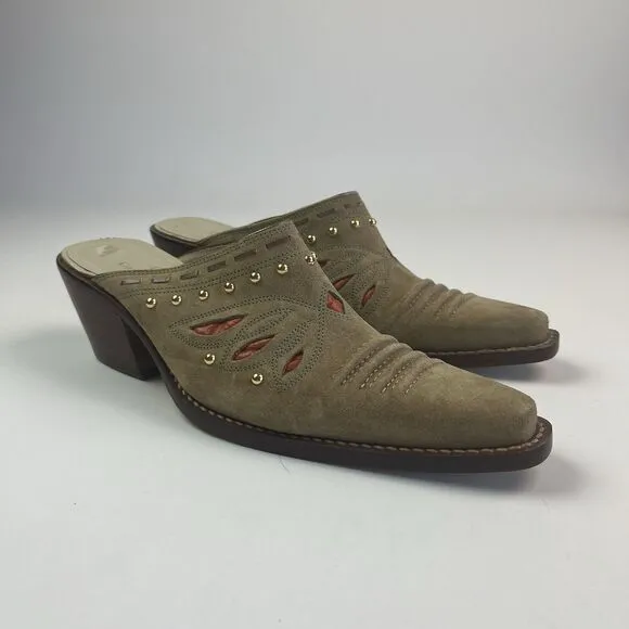 Cole Haan Morgan Suede Cowgirl Slip on Mules 7.5 Suede Western 70s Boho Shoe