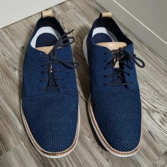 Cole Haan Original Grand Plain Toe Blue Knit Oxford Shoes C29733 Mens Size 7.5