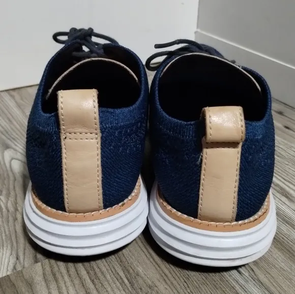 Cole Haan Original Grand Plain Toe Blue Knit Oxford Shoes C29733 Mens Size 7.5