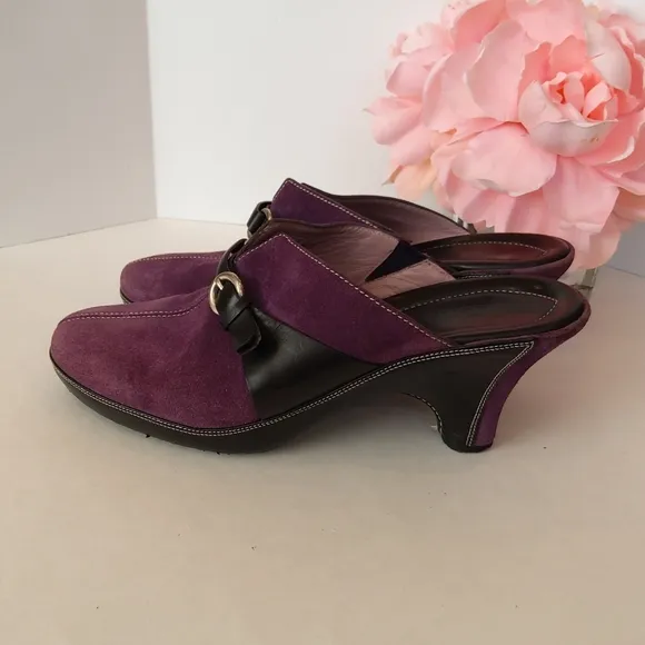 Cole Haan purple suede heeled mules