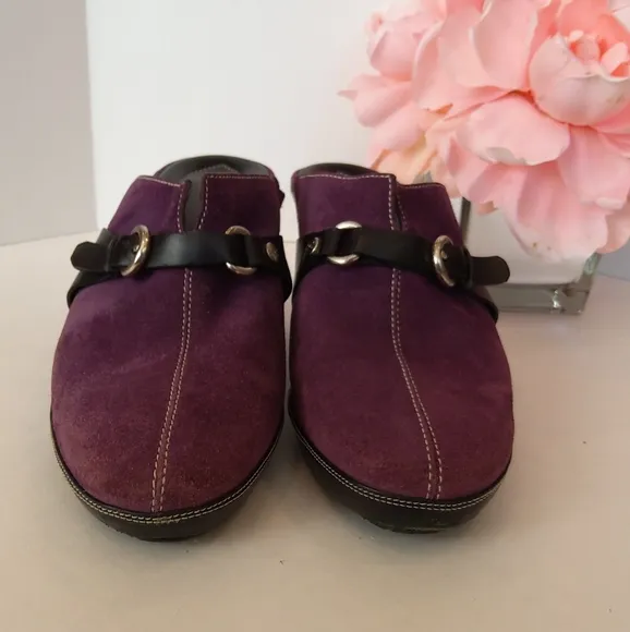 Cole Haan purple suede heeled mules