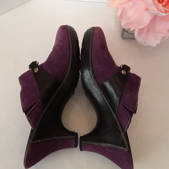 Cole Haan purple suede heeled mules