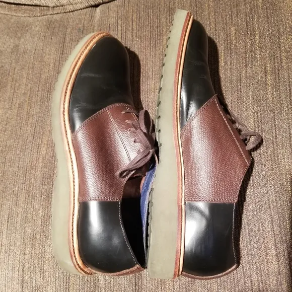 Cole Haan Saddle Lace Up Dress Oxfords Two Tone Black/Brown Leather Size 9.5