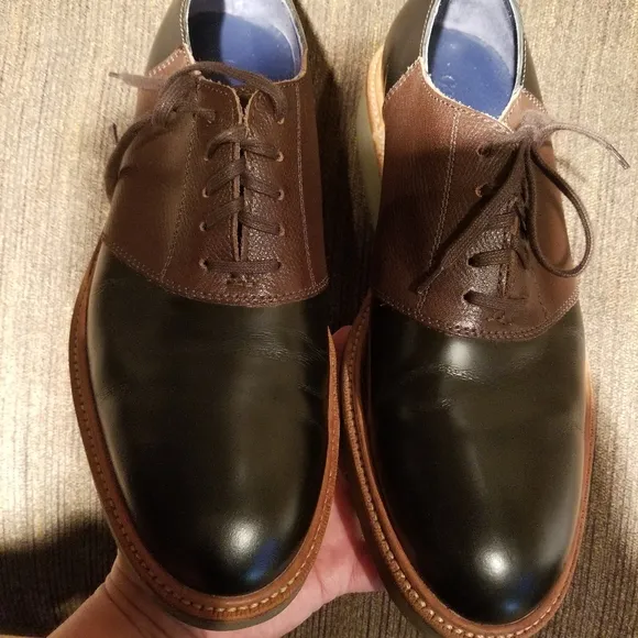 Cole Haan Saddle Lace Up Dress Oxfords Two Tone Black/Brown Leather Size 9.5