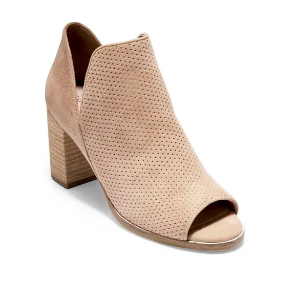 Cole Haan Shiloh Blush Suede Leather Open Toe Heeled Bootie 75mm Ankle Boot 10.5