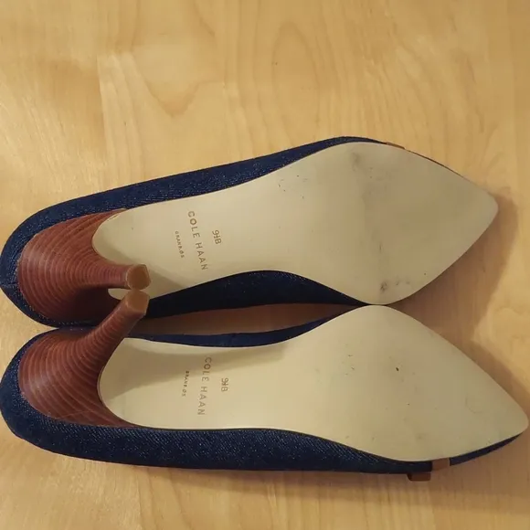 Cole Haan Signature Grand.ØS Juliana Blue Denim Pointed Toe Heels Size 9.5