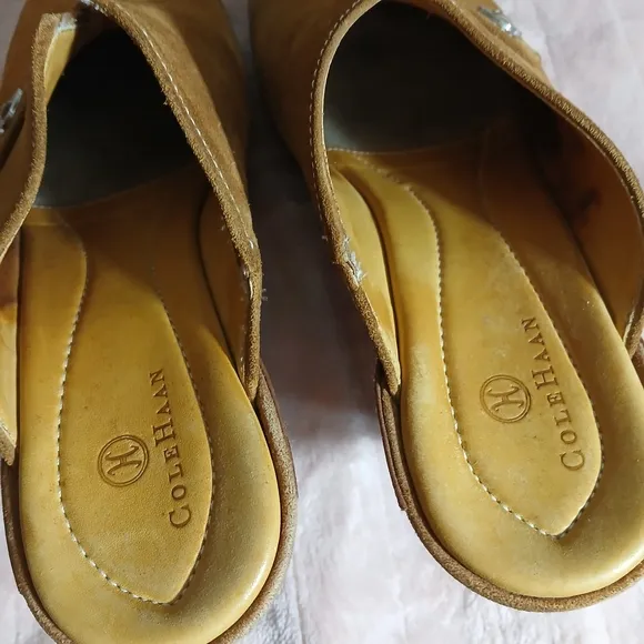Cole Haan Tan Mules with Suede Finish and Wooden Heel Size 9.5