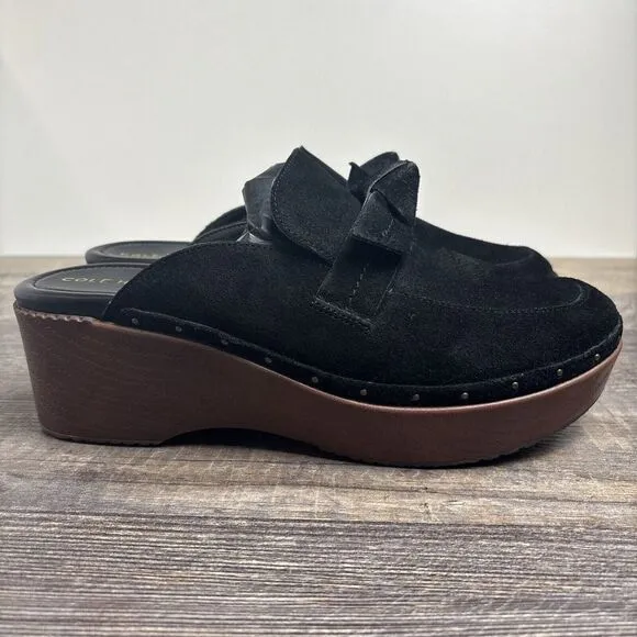 Cole Haan Women's Cloudfeel All Day Bow Clogs Mules Black Suede W25917 Size 10 B