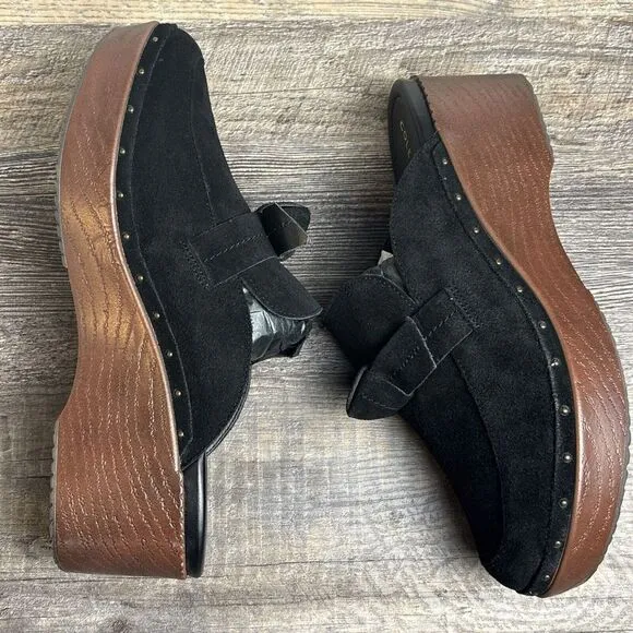Cole Haan Women's Cloudfeel All Day Bow Clogs Mules Black Suede W25917 Size 10 B