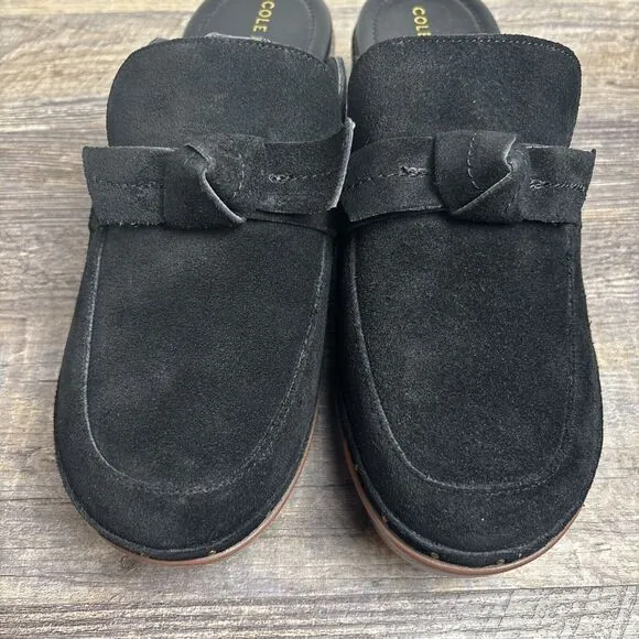 Cole Haan Women's Cloudfeel All Day Bow Clogs Mules Black Suede W25917 Size 10 B