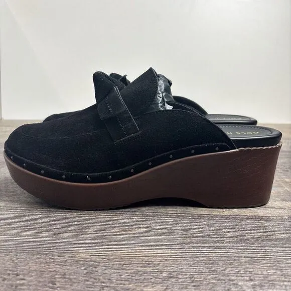 Cole Haan Women's Cloudfeel All Day Bow Clogs Mules Black Suede W25917 Size 10 B
