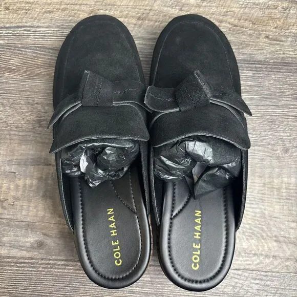 Cole Haan Women's Cloudfeel All Day Bow Clogs Mules Black Suede W25917 Size 10 B