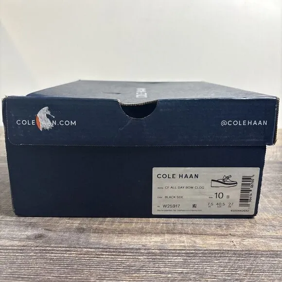 Cole Haan Women's Cloudfeel All Day Bow Clogs Mules Black Suede W25917 Size 10 B