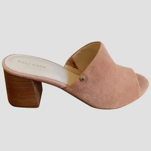 COLE HAAN Womens Daina Suede Leather Stacked Heel Slip On Open Toe Sandals