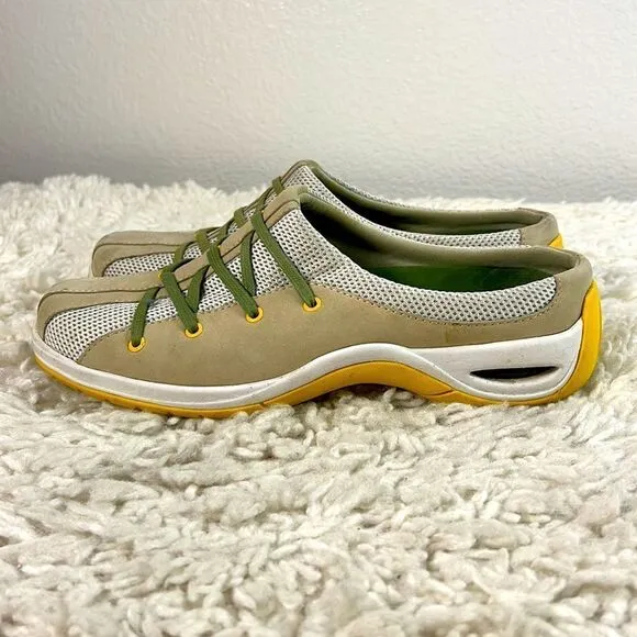 Cole Haan Womens Mules Clogs Closed Toe Lace Up Slip On Beige Green Size 7.5B