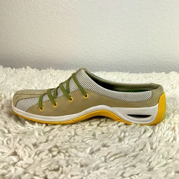 Cole Haan Womens Mules Clogs Closed Toe Lace Up Slip On Beige Green Size 7.5B