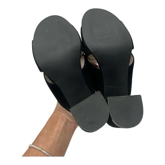 COLE HAANGabby Slip-On Block-Heel Sandals suede Black size 6 B
