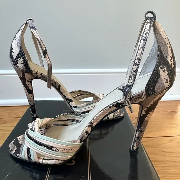 Colin Stuart leather strappy heels: snake skin print in multi color size 6