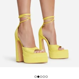 COPY - COPY - Peep toe lace up platform heels faux suede yellow