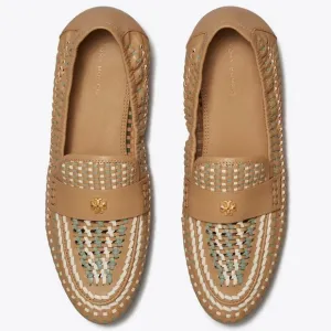 COPY - Tory Burch $348 Woven Ballet Loafer Flats Tan Blue SUPER COMFY!