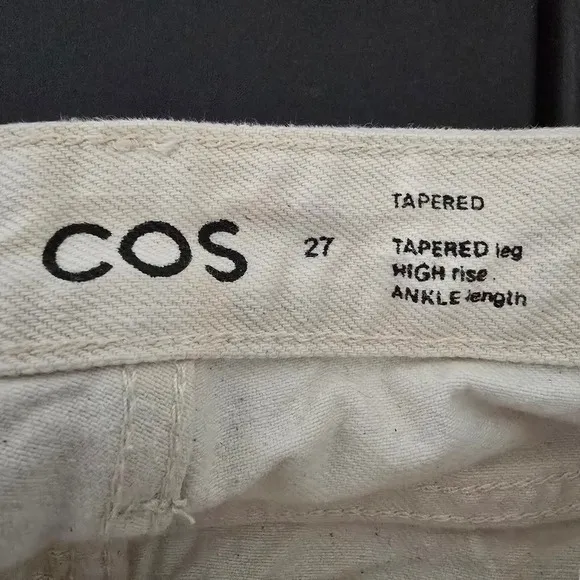 COS Tapered Ankle Jeans High Rise Mom Ridge Modern Beige Denim Pants Size 27
