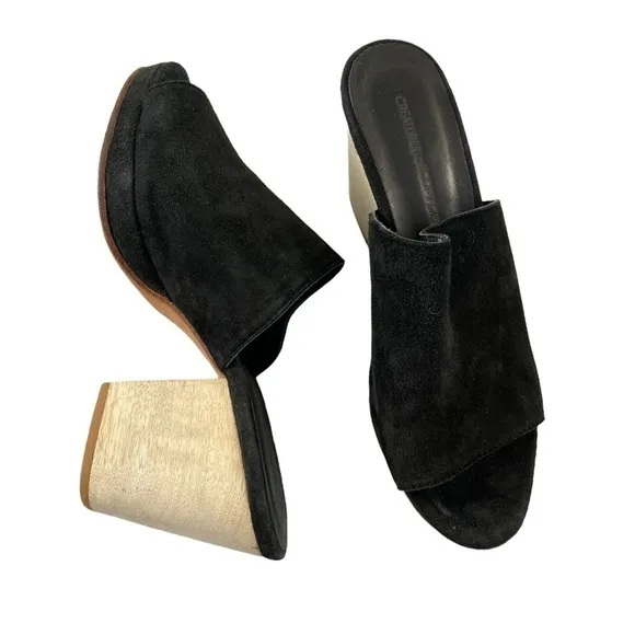 Creatures Of Comfort Black Suede Heeled Mules